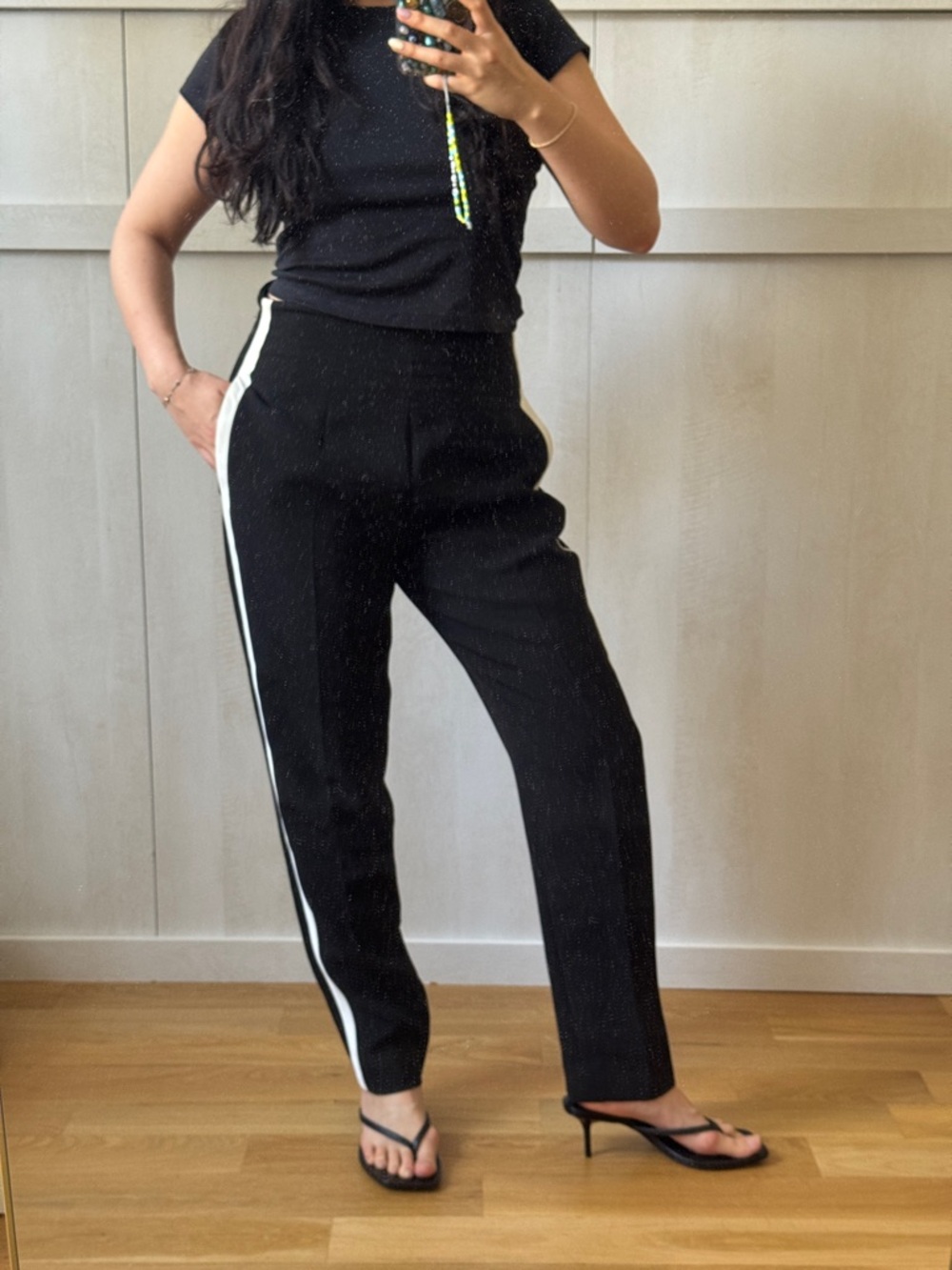 Rag & Bone: Black Knit Pants with Ivory Side Stripe